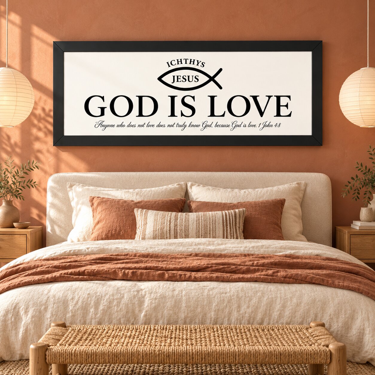 God Is Love 1 John 4:8 Ichthys Landscape Wall Art | Minimalist Christian Decor | Christian Gift - Image 3
