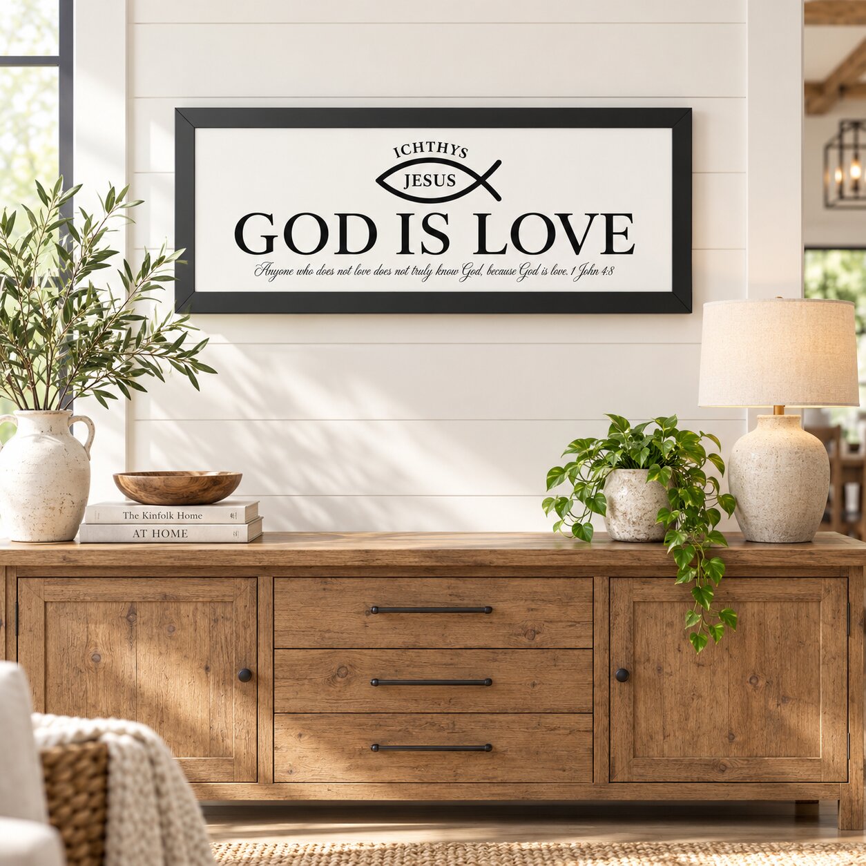 God Is Love 1 John 4:8 Ichthys Landscape Wall Art | Minimalist Christian Decor | Christian Gift