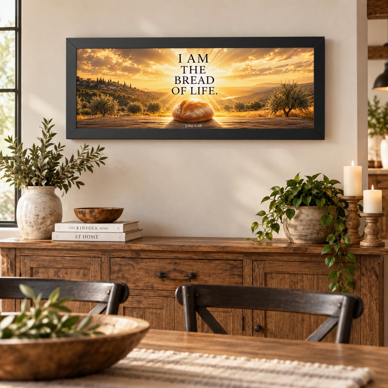 I Am the Bread of Life John 6:48 Landscape Wall Art | Jesus Christian Kitchen Decor | Faith Gift