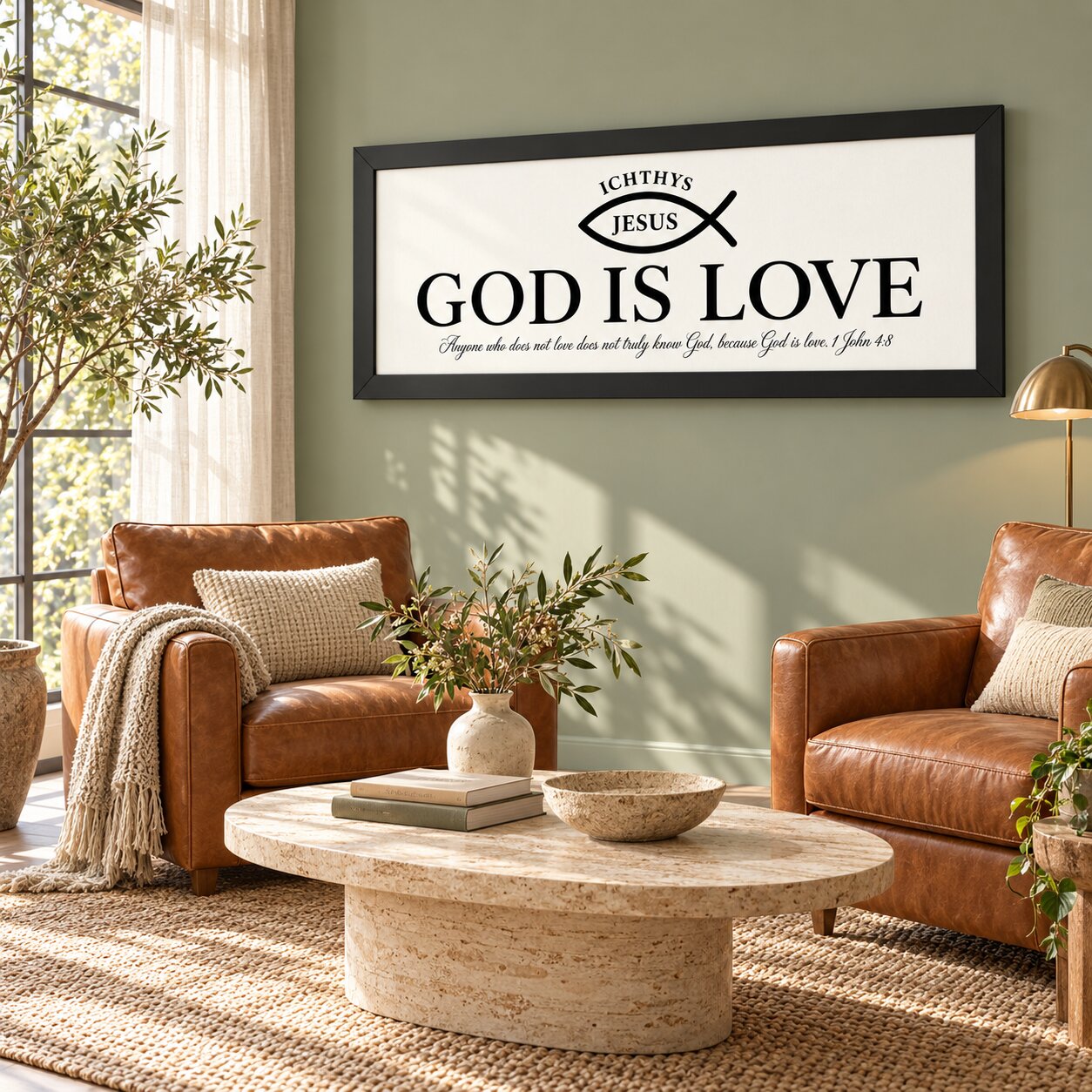 God Is Love 1 John 4:8 Ichthys Landscape Wall Art | Minimalist Christian Decor | Christian Gift - Image 4