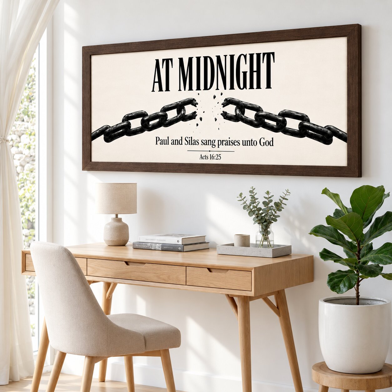 At Midnight Praise Breaks Chains Acts 16:25 Landscape Wall Art | Dark Christian Wall Art | Faith Gift - Image 4