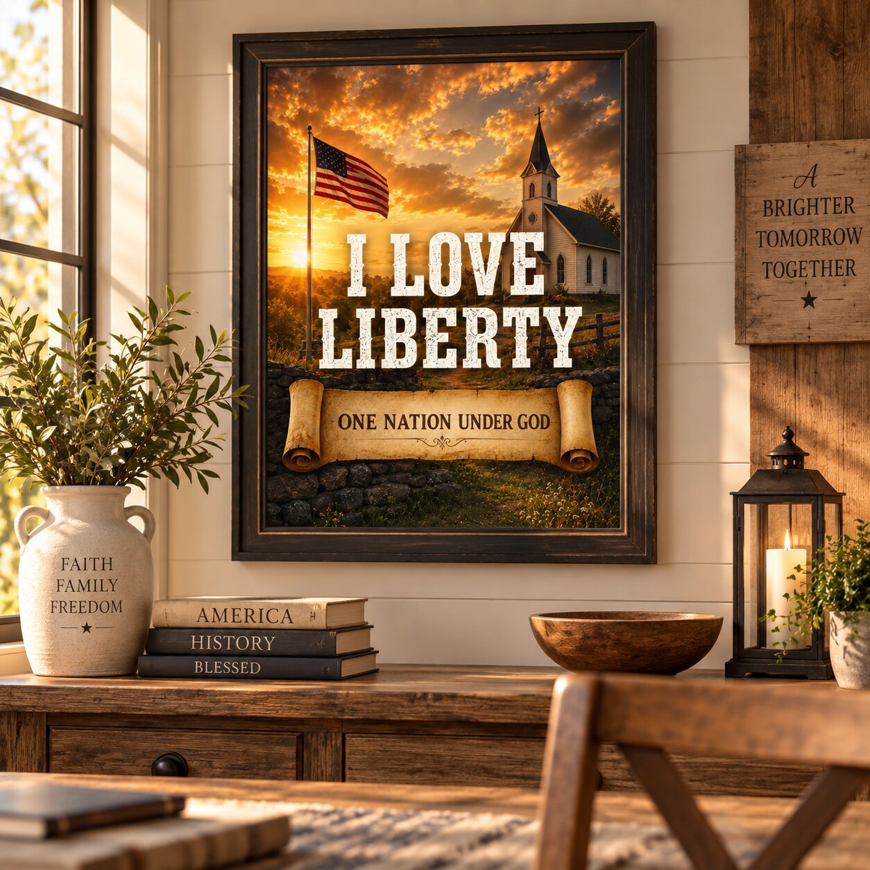 I Love Liberty One Nation Under God Portrait Wall Art | Patriotic Christian Decor | Patriotic Gift
