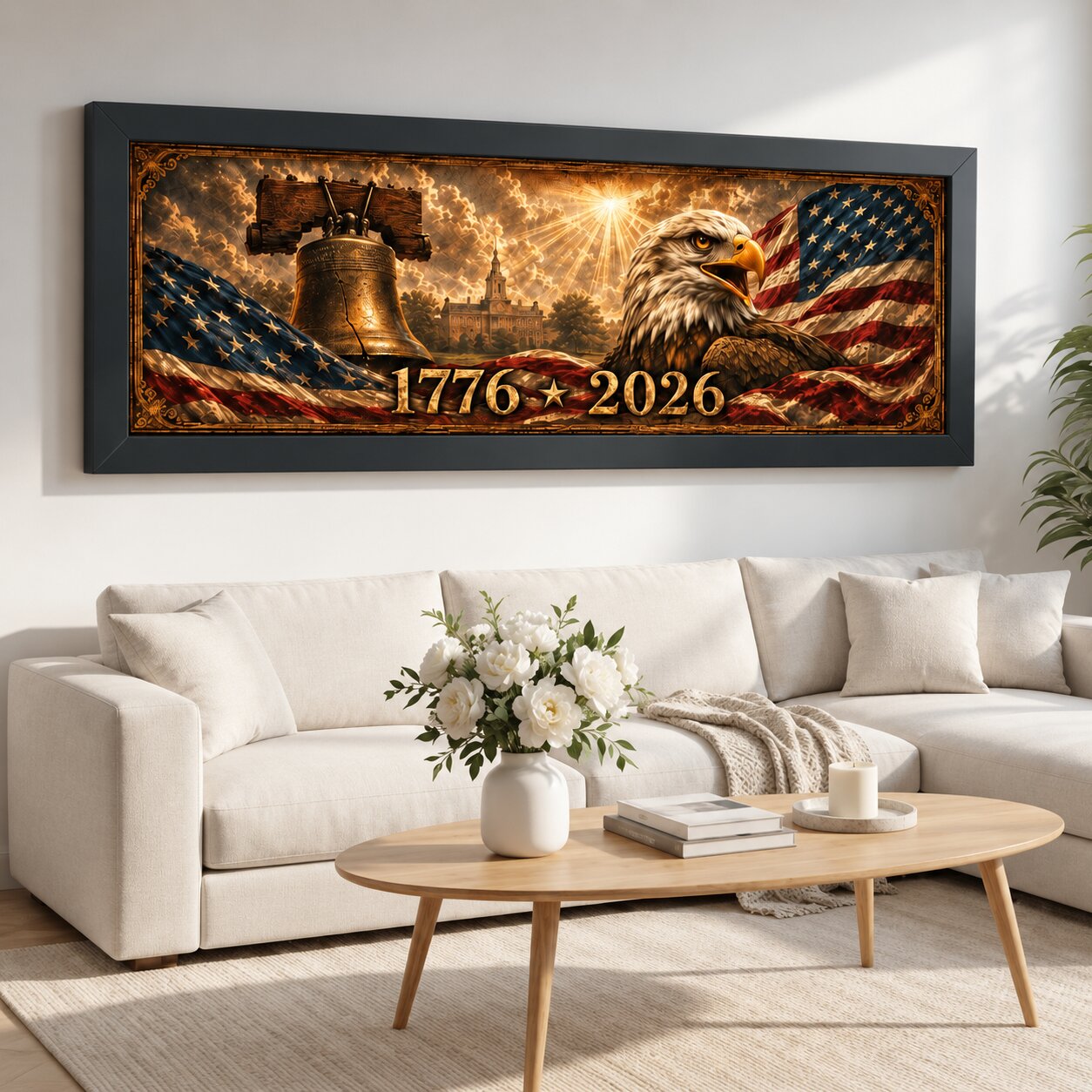 Bald Eagle & Liberty Bell Without God and the Bible Landscape Wall Art | American Faith & Freedom Decor | Patriotic Gift