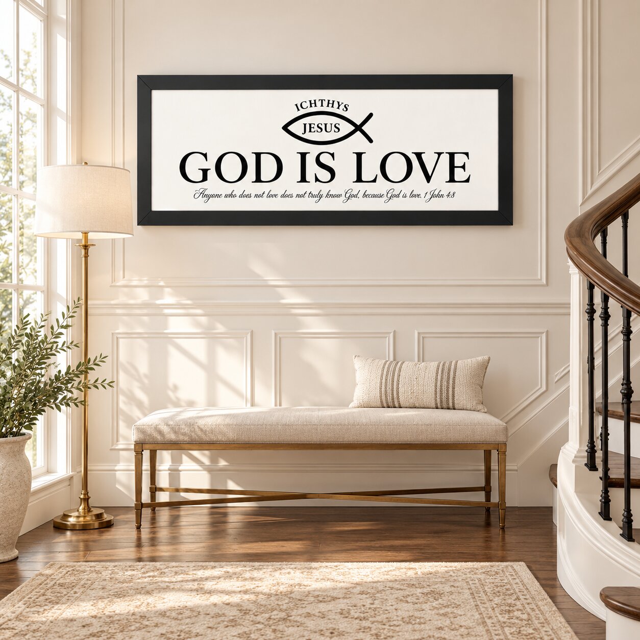 God Is Love 1 John 4:8 Ichthys Landscape Wall Art | Minimalist Christian Decor | Christian Gift - Image 5