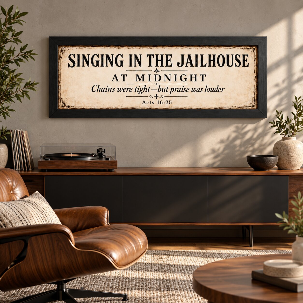 At Midnight Prayer & Praise Acts 16:25 Landscape Wall Art | Paul and Silas Scripture Decor | Faith Gift - Image 3
