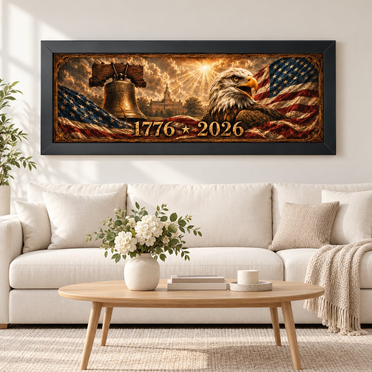 Bald Eagle & Liberty Bell Without God and the Bible Landscape Wall Art | American Faith & Freedom Decor | Patriotic Gift - Image 2
