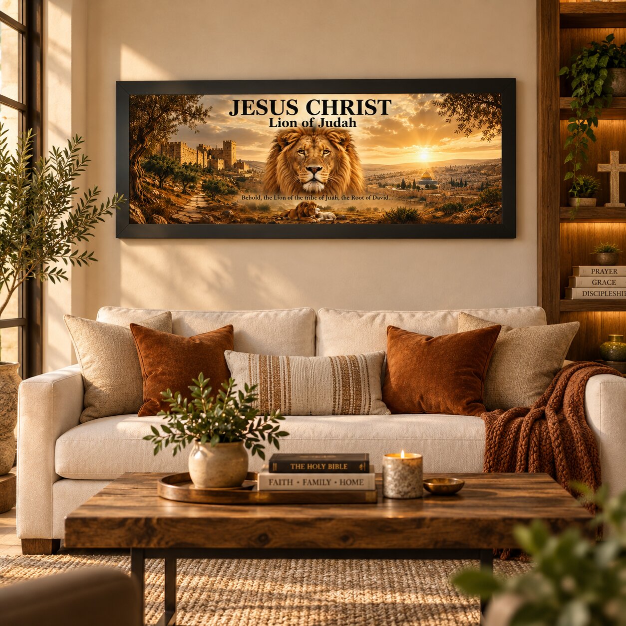 Jesus Christ Lion of Judah Landscape Wall Art | Revelation Christian Wall Decor | Faith Gift