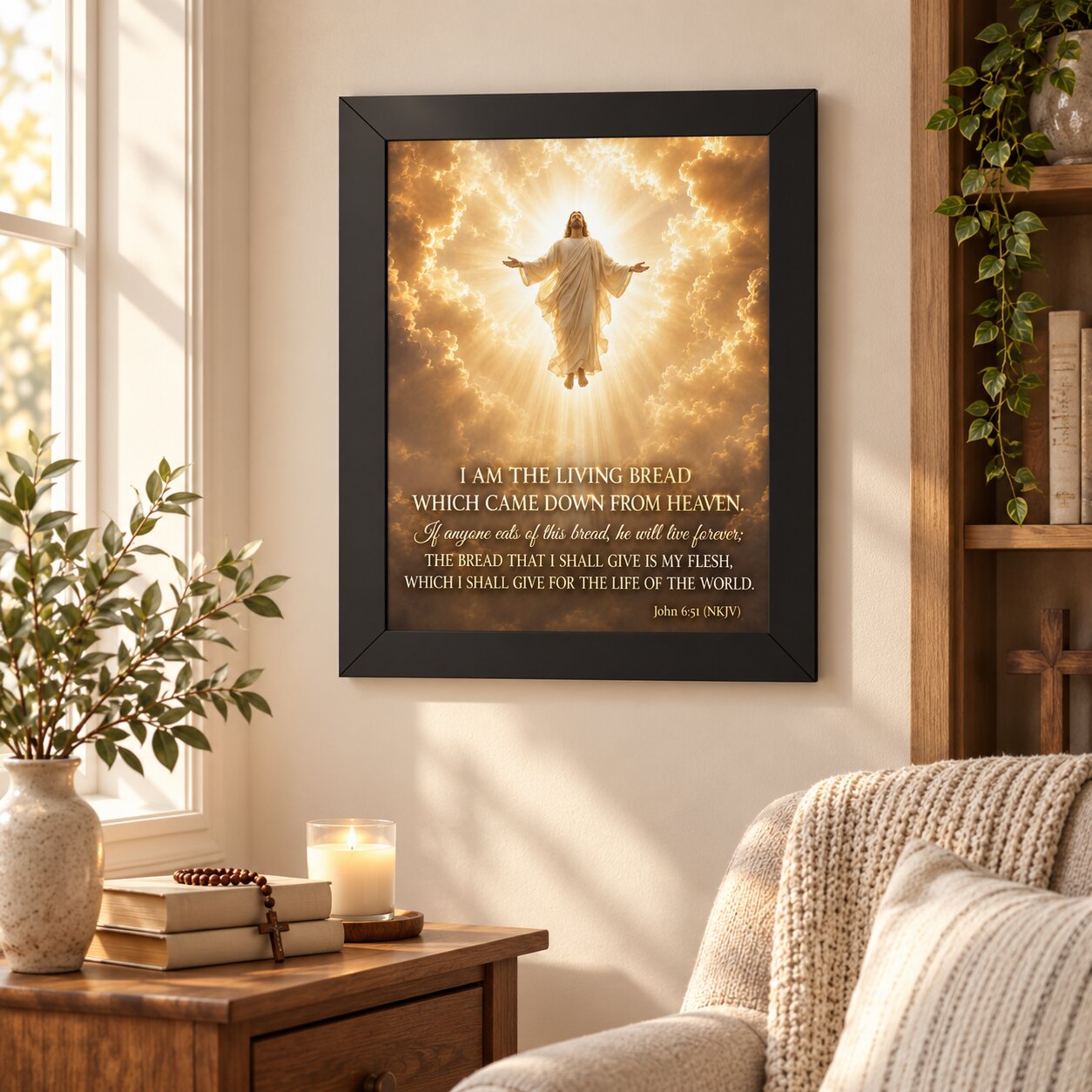 Jesus the Living Bread Portrait Wall Art | Christian Provision & Fellowship Decor | Faith Gift