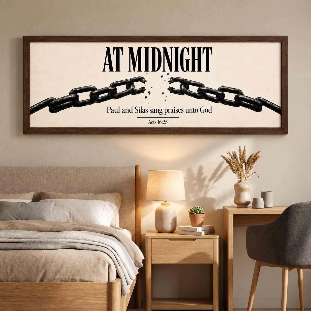 At Midnight Praise Breaks Chains Acts 16:25 Landscape Wall Art | Dark Christian Wall Art | Faith Gift - Image 6
