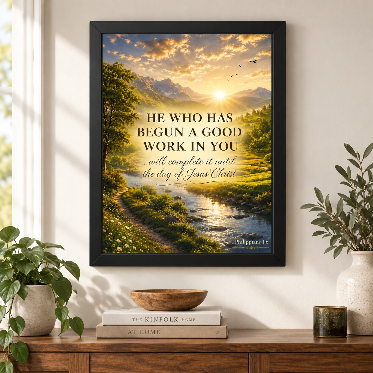 Philippians 1:6 He Who Began a Good Work Portrait Wall Art | Christian Encouragement Decor | Faith Gift