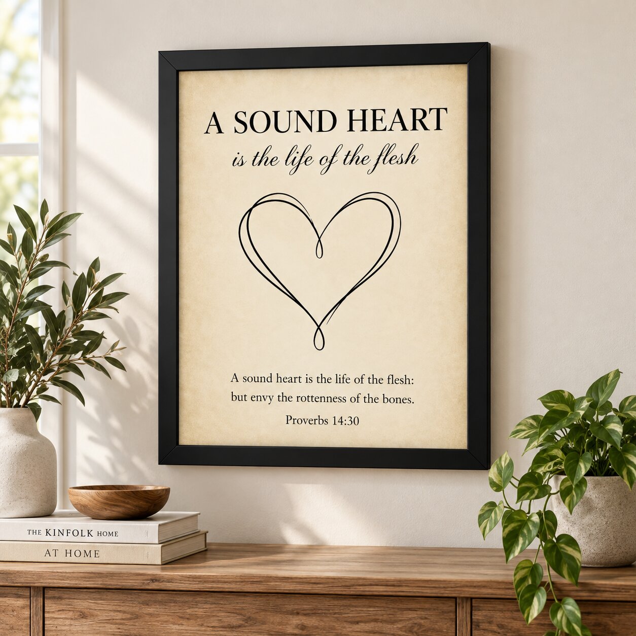 Proverbs 14:30 A Sound Heart Is Life Portrait Wall Art | Christian Wellness Scripture Decor | Faith Gift