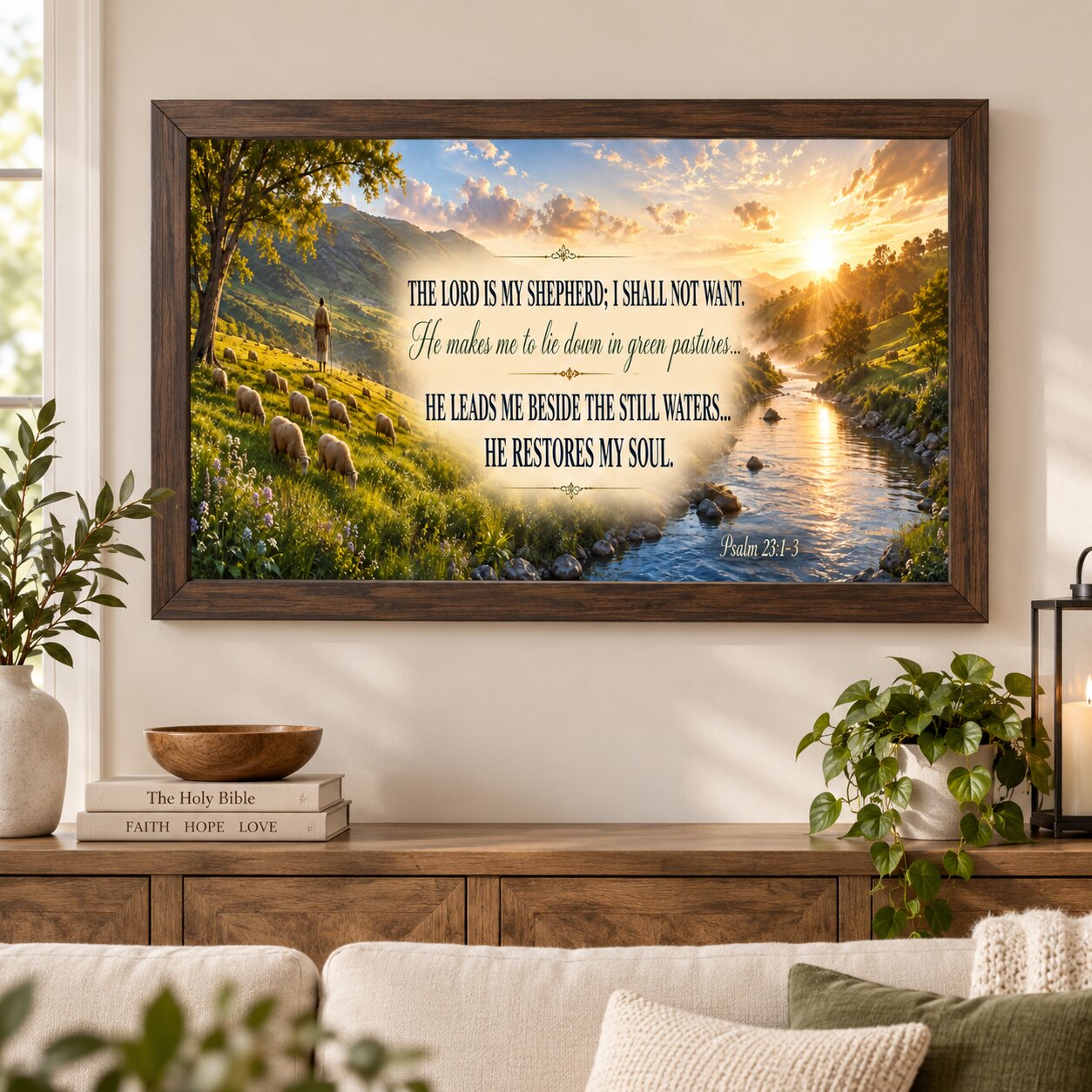 Psalm 23 The Lord Is My Shepherd Landscape Wall Art | Comforting Christian Scripture Decor | Faith Gift