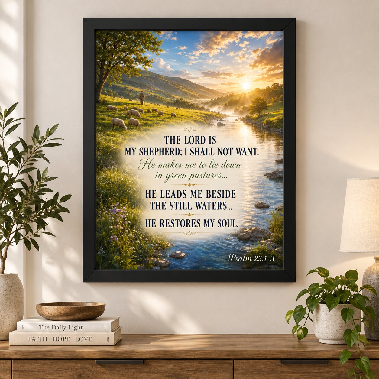 Psalm 23 The Lord Is My Shepherd Portrait Wall Art | Comforting Christian Scripture Decor | Faith Gift