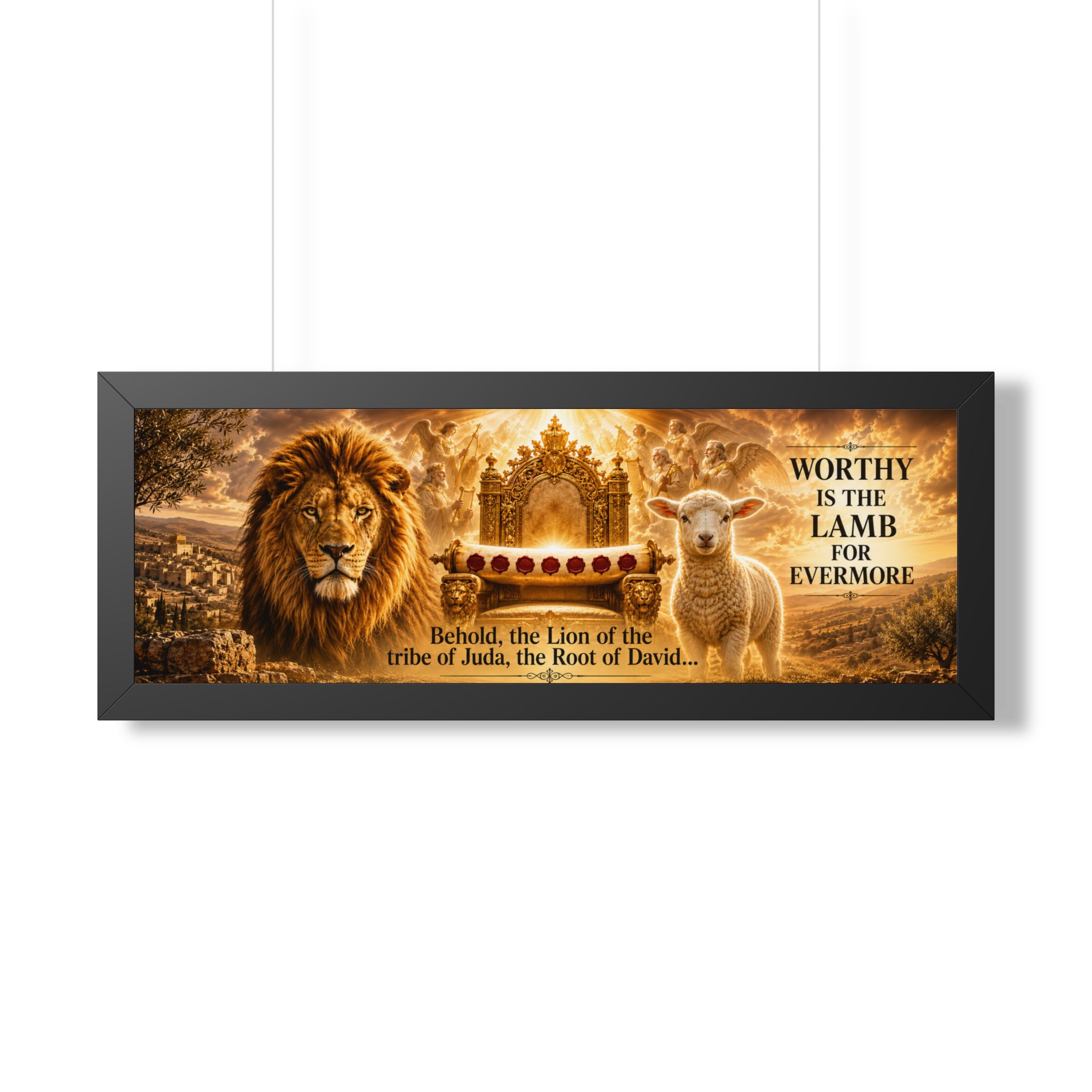 Christian Landscape Wall Art — “Worthy Is the Lamb” Lion & Lamb Scripture Print - Image 4
