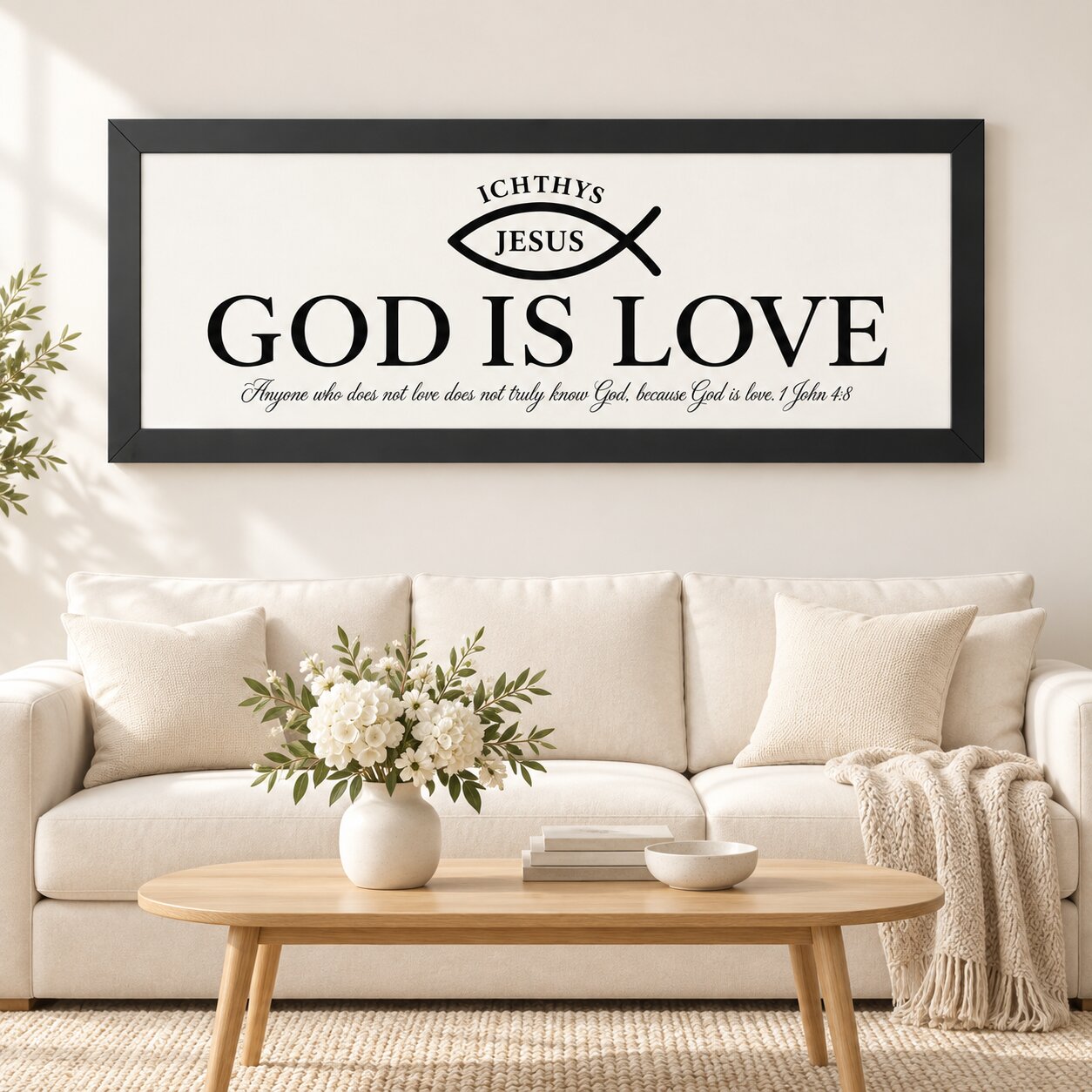 God Is Love 1 John 4:8 Ichthys Landscape Wall Art | Minimalist Christian Decor | Christian Gift - Image 2