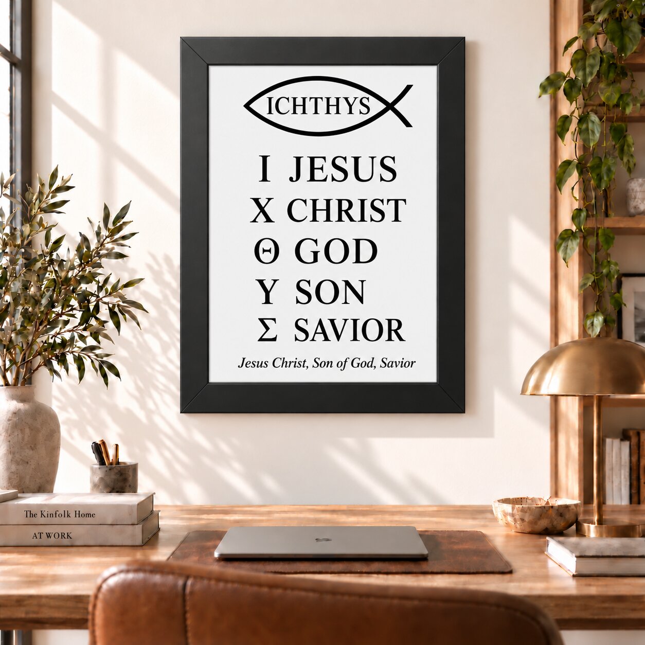 Minimal Ichthys Christian Typography Portrait Wall Art | Modern Faith Wall Decor | Faith Gift
