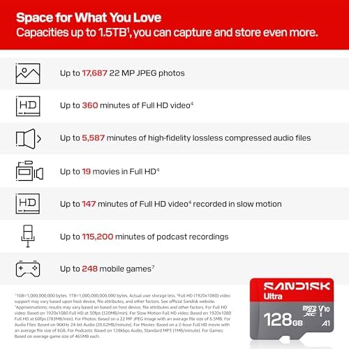 SANDISK 128GB Ultra microSD Card + Adapter, Up to 195MB/s Read Speeds - Image 3